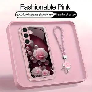 Suitable for [Galaxy S24 Plus] high-end women's phone case🤩，a beautiful four-leaf clover lanyard is included🍀, beautiful floral pattern, elegant and sophisticated， drop-resistant and fingerprint-proof YM99