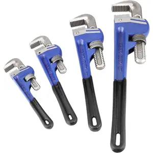 4 Pack Pipe Wrench Set 8, 10, 14, 18 Inches Adjustable Plumbing Wrench Set Heat Treated Cast Iron Straight Pipe Wrench with Soft Grip and Adjustable Jaws Heavy Duty Hand Tools for RepairQuesear