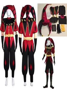 Pierrot Clown Costume Full Set Freak Circus Halloween Cosplay Outfit Men Women Carnival Jester Suit with Mask