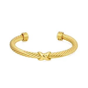 Aprilery Twisted Golden Knot Cuff Bracelet – Elegant Braided Design with Symbolic Knot Detailing
