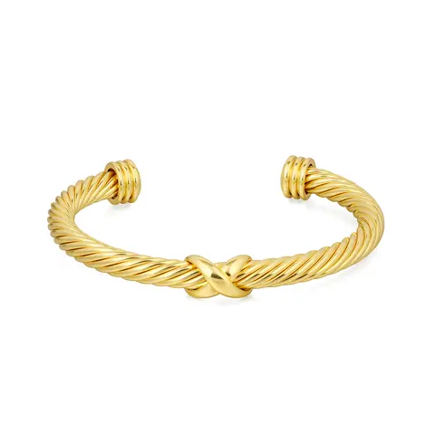 Aprilery Twisted Golden Knot Cuff Bracelet - Adjustable Size Twisted Braids Design, Elegant Gold Look Suits Many Outfits, Ideal for Daily Wear & Bracelet Stack (Artificial Gemstone Jewelry Accessory)