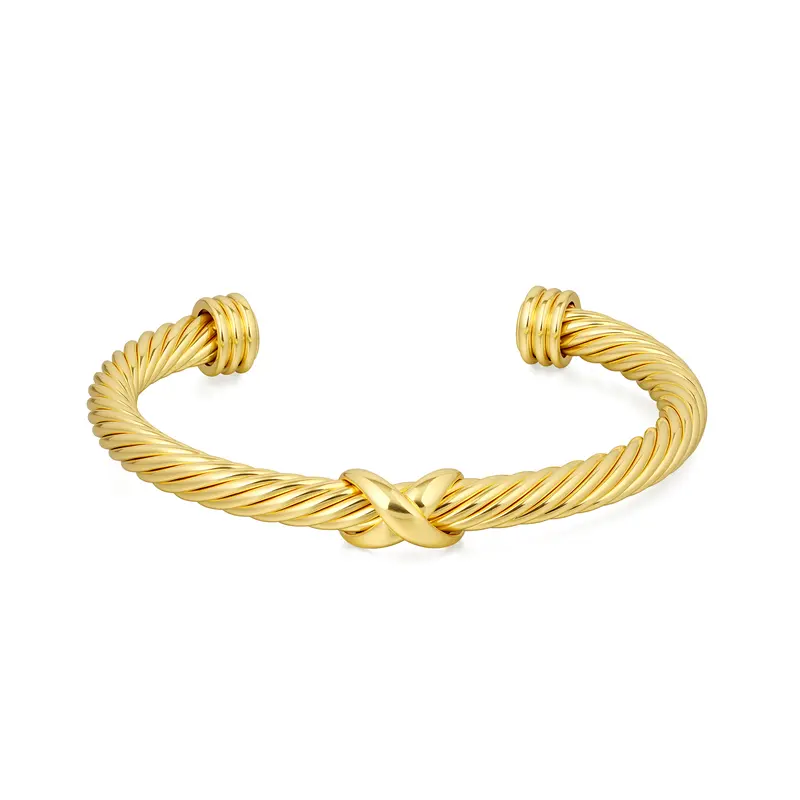 Aprilery Twisted Golden Knot Cuff Bracelet - Adjustable Size Twisted Braids Design, Elegant Gold Look Suits Many Outfits, Ideal for Daily Wear & Bracelet Stack (Artificial Gemstone Jewelry Accessory)