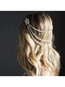 Wholesale hair clips, European and American cross-border new style pearl hair accessories, niche high-end jewelry, diamond-embellished leaf hair clips, hair accessories for women