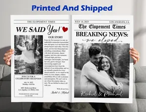 Personalized Wedding Newspaper Printable, Custom Elopement Photo Announcement, Unique Wedding Keepsake & Proposal Memory Gift, Bulk Order Available