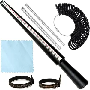 Ring Sizer Measuring Tool with Ring Mandrel, 7 Counts/set Ring Sizing Kit & Ring Sizer Adjuster for Loose Rings with Microfiber Polishing Cloth