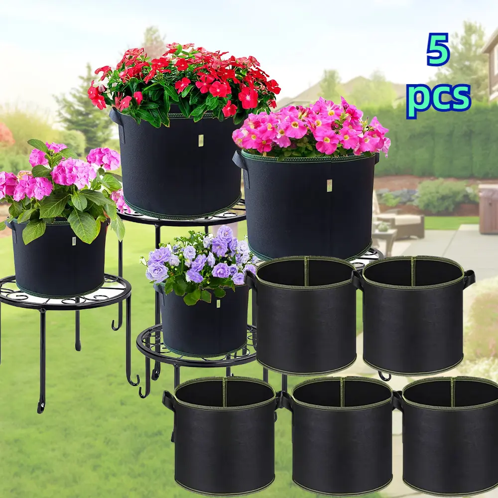 5-Pack small size 3 gallon 9.84*7.87inch Heavy Duty Fabric Plant Grow Bags - Durable, Easy-to-Move, Perfect for Veggies & Flowers