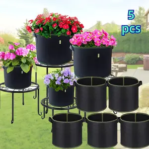 5-Pack small size 3 gallon 9.84*7.87inch Heavy Duty Fabric Plant Grow Bags - Durable, Easy-to-Move, Perfect for Veggies & Flowers