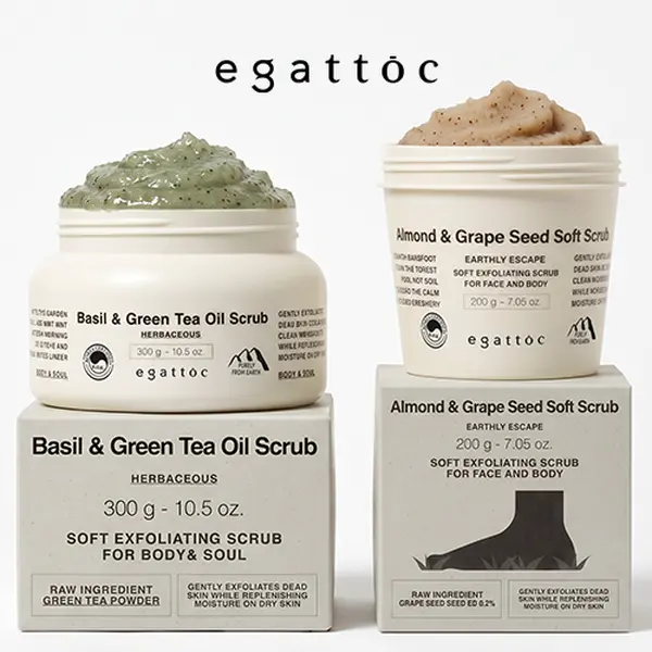 [Egattoc] Oil & Soft Body Scrub DUO (Basil & Green Tea + Almond & Grape Seed)