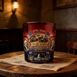 America 250th Anniversary "We The People" Heritage Glass Cup - 1776-2026 Commemorative Patriotic Bourbon Glass - 11oz Heavy Base Old Fashioned Glass for Men History Lovers