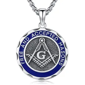 DRINSPER Masonic Freemason Necklace 925 Sterling Silver Freemasonry Jewlery for Brother for Men