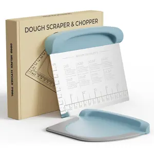 Bench Scraper Dough Cutter Tool, Bowl Pastry Scraper for Bread Cake Pizza, Kitchen Dough Scraper Bench Knife for Baking, Stainless Steel Food Scraper with Grip Handles & Measuring Scale, Blue
