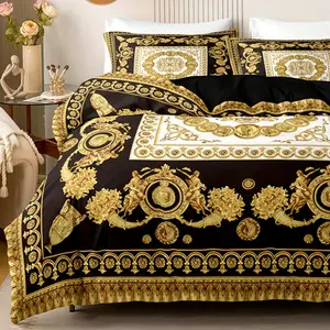 3pcs European Style Black Gold Digital Print Duvet Cover Set