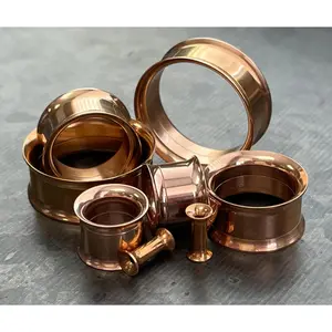 PAIR of Rose Gold PVD Plated 316L Surgical Steel Internally Threaded Tunnels/Plugs - Gauges 8g (3.2mm) thru 1" (25mm)