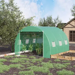 Outsunny Walk-in Tunnel Hoop Greenhouse, Polyethylene PE Cover, Steel Frame, Roll-Up Zipper Door & Windows for Flowers, Vegetables, Tropical Plants