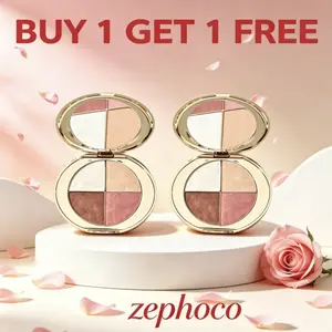 【Buy 1 Get 1 Free】zephoco 4-in-1 All-in-One Highlighter Blush Eyeshadow Palette - 4 Gorgeous Shades for Natural Glow, Cheek Color & Eye Makeup - Ultra-Pigmented, Blendable Formula - Perfect for On-The-Go, Daily Use & Makeup Beginners Cosmetic Glossy