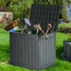 31 Gallon Deck Box, Lockable Outdoor Storage Box, Indoor Outdoor Use, Waterproof Resin Package Delivery Box for Garden or Patio