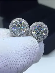 Silver Color Moissanite Stud Earrings,Classic & High-end Ear Studs, Timeless Dazzling Jewelry, High-quality Men's and Women's Earrings, Stunning Gifts for Birthday Mother's Day and Wedding, Thick Studs
