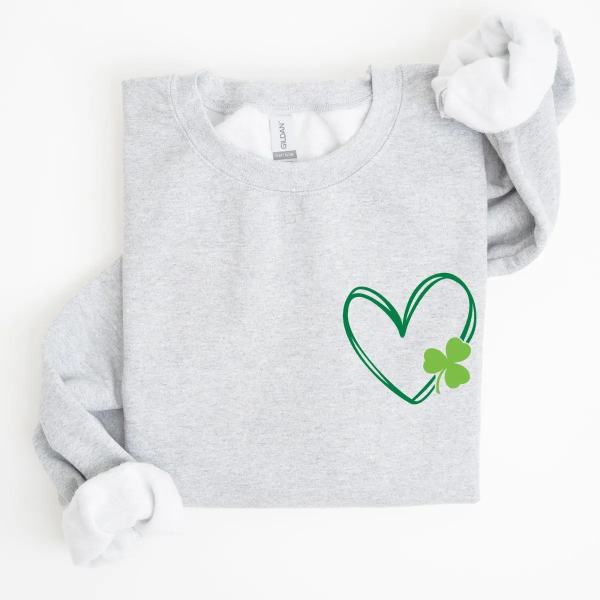 Double Heart Shamrock Sweatshirt – St. Patrick's Day Pocket Print Lucky Clover Crewneck