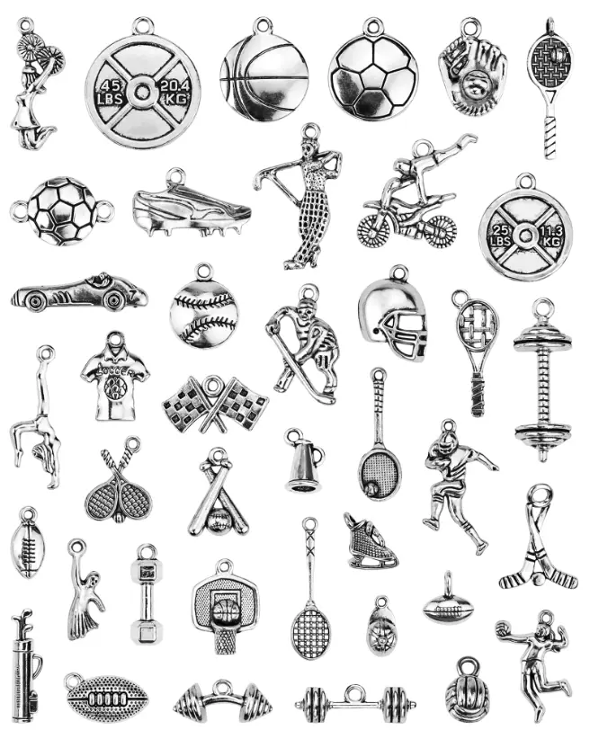 40 PCS Sports Equipment Charms Mixed Cheerleader Girl Dance School Sports Spirit Gymnastics Pendants DIY for Jewelry Making and Crafting