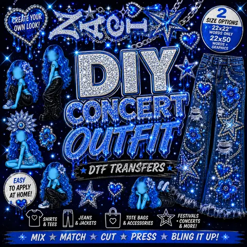 Blue Sparkle DIY Concert Outfit DTF Transfers