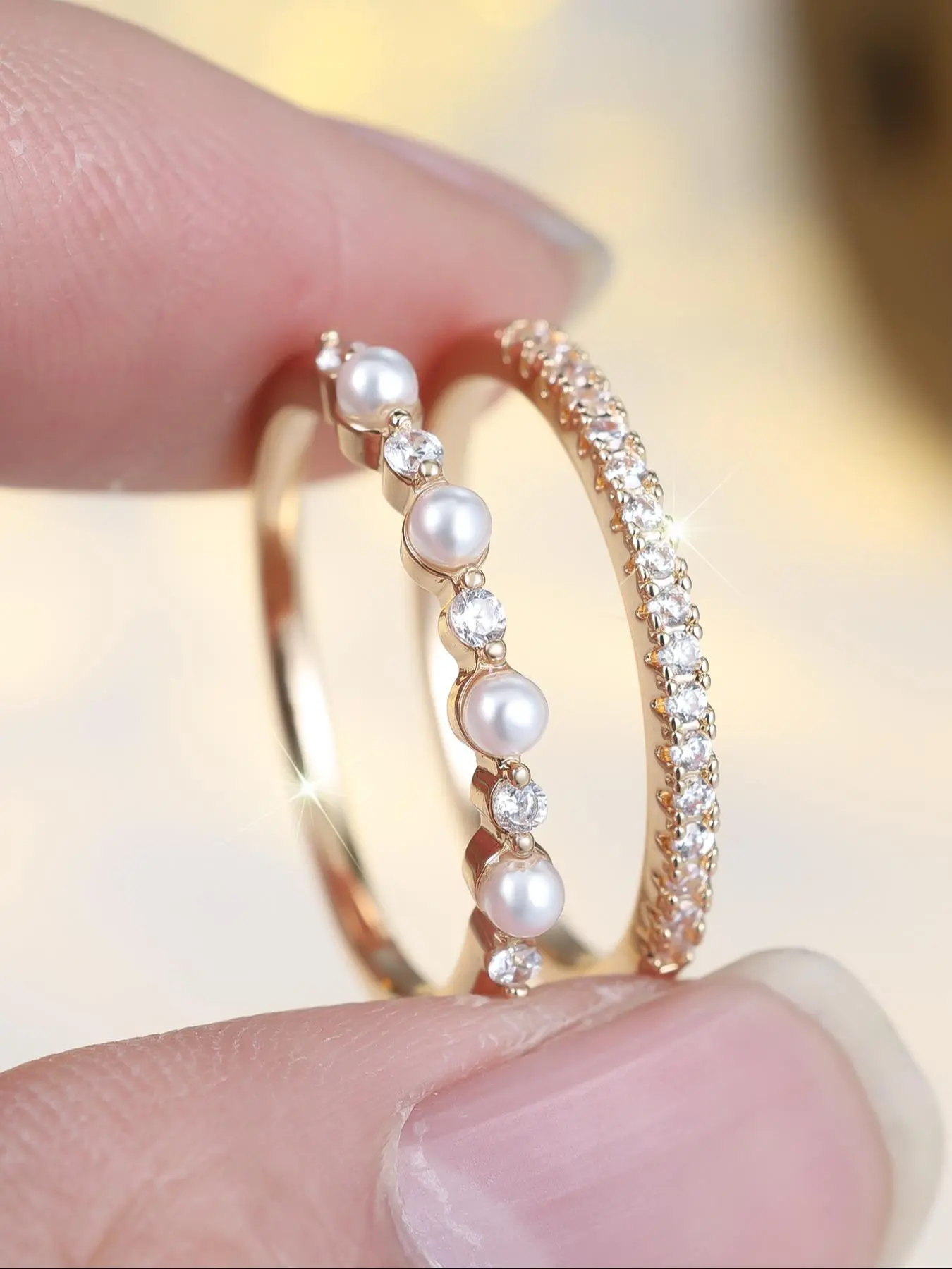 Faux Pearl & Zirconia Decorated Ring Set, Fashion Accessories for Women & Girls, Trendy All-match & Exquisite Jewelry for Birthday Gift, Cubic Zirconia Rings, Artificial Zircon Rings, Beautiful Rings, Fashionable Jewelry
