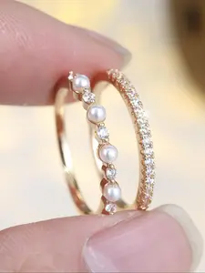 Faux Pearl & Zirconia Decorated Ring Set, Fashion Accessories for Women & Girls, Trendy All-match & Exquisite Jewelry for Birthday Gift, Cubic Zirconia Rings, Artificial Zircon Rings