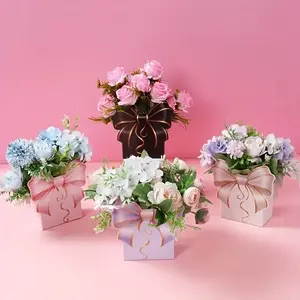 12 Pcs Bowknot Paper Flower Boxes, Beautiful Gift Box, Party Gift Centerpieces, Christmas Tea Party Wedding Birthday Decorations, Desktop Arrangements