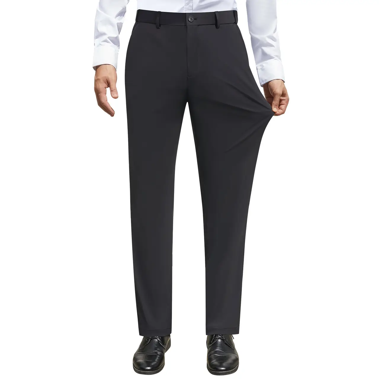 ELENCOCO Stretch Dress Pants No Iron Golf Pants Expandable Waist Flat Front Business Casual Pants Menswear Trouser Underwear Pocket Beige Plain Outdo