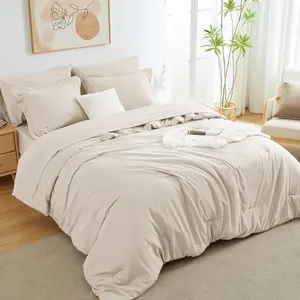 Full Comforter Set Beige, 7 Bed in a Bag Soft Bedding Comforter Set with Sheets, All Season Boho 7PC Bed Sets with Comforter, Fitted Sheets, Flat Sheets, Pillow Shams and Pillowcases