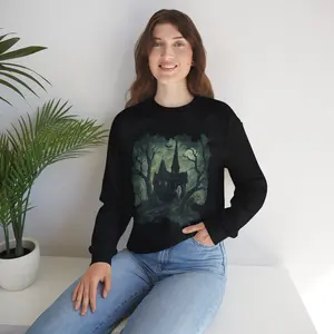 Gothic Haunted House Sweatshirt | Unisex Cozy Crewneck | Perfect for Halloween, Fall Fashion, and Spooky Vibes, Ideal Gift for Horror Fans