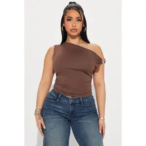 A Sure Thing One Shoulder Top - Chocolate