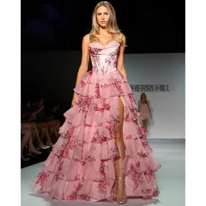 Sherri Hill Floral Print Corset Ruffle 57249