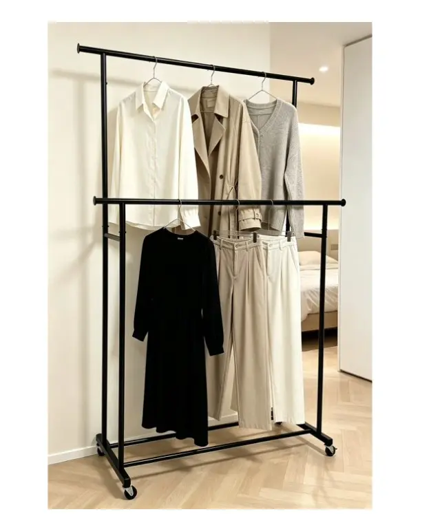 Laundry Double Metal Garment Rack, Rich Black Finish