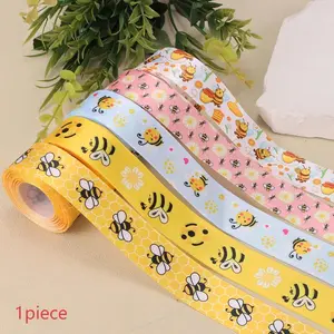 Bee Fashion Theme Satin Ribbon, Polyester Printed Decorative Ribbon, 5m/2.5cm, Ideal for Handmade DIY and Holiday Parties, Multiple Colors Available