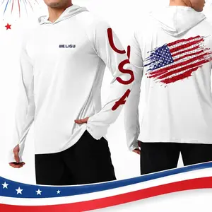 WELIGU UPF 50+ Men's American Flag Sun Hoodie, Quick Dry Long Sleeve for 4th of July Weekend, BBQ, Beach, Fishing, Boating, Travel & Outdoor Work