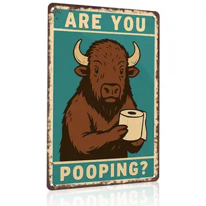 Cute Animal 8x12 Inch Aluminum Metal Sign |   Retro Bison Toilet Humor Wall Art |   Perfect for Home Restrooms, Farmhouse Decor, Pet Lovers & Guest Baths |   Teal Vintage Tin Plaque, Lightweight & Simple To Hang Anywhere