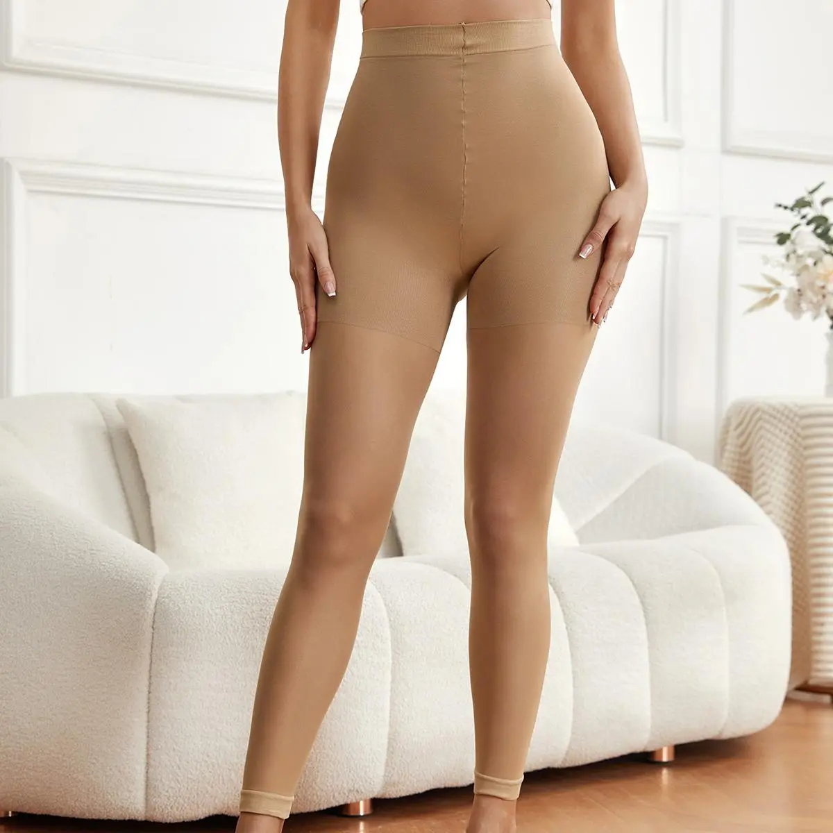 MUEE Women's Shaping Leggings High Waisted Open Leg Seven Points Tummy Tuck Shaping Pants Footless Pantyhose Shapewear Capri Shaper Tights