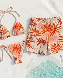 (Sale up 50%) Matching Couple Swimwear Set, Tropical Palm Tree Summer Beachwear