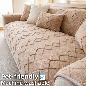 Quilted Plush Sofa Cover, Thick Soft Couch Seat Pad with Anti-Slip Backing, Machine Washable Anti-Scratch Sofa Protector for Dogs & Cats, for Sectional, Loveseat, 2/3 Seater Living Room Couch.