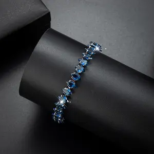 Fashionable blue gunmetal “Horse Eye” Gothic dark black mesh tennis bracelet; gunmetal retro gothic vampire witch statement Halloween bracelet accessory. Copper material is oxidation-resistant and hypoallergenic; unisex—suitable for everyday wear, vacatio