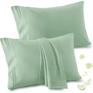 2 Pack King Pillow Cas - 20x40 Inch, 1800 Thread Count Microfiber Pillowcas King Size Sage Green Pillow Cas Luxury & Soft Embroidered Bed Pillow Covers with Envelope Closure