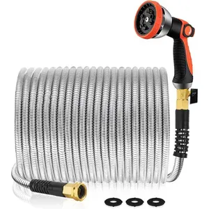 Garden Hose 50 ft Metal - Stainless Steel Water Hose Flexible Metal Garden Hose Collapsible and No Kink Water Pipe