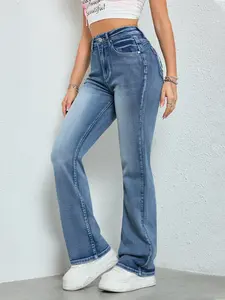Women's Gradient Embroidery Micro Pull Elastic Jeans - Comfortable, Soft, Breathable Casual Denim Bottoms