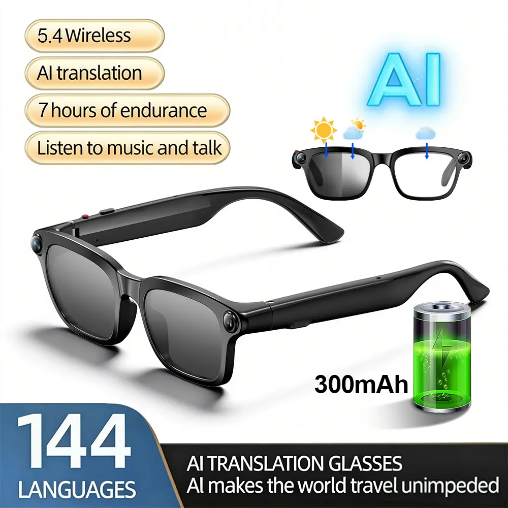 AI Smart Glasses with 8MP Camera, Photo & Video Recording, Real-Time Translation, Wireless Audio & Calling, AI Voice Assistant, Dual Directional Speakers, App Control, Lightweight 42g Wearable Glasses for Travel Work Daily Use
