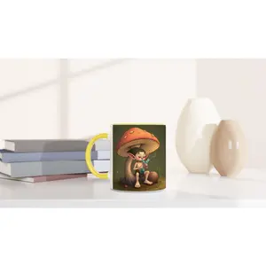 Elf Mushroom Mug – Whimsical Ceramic Coffee Cup with Color Accents