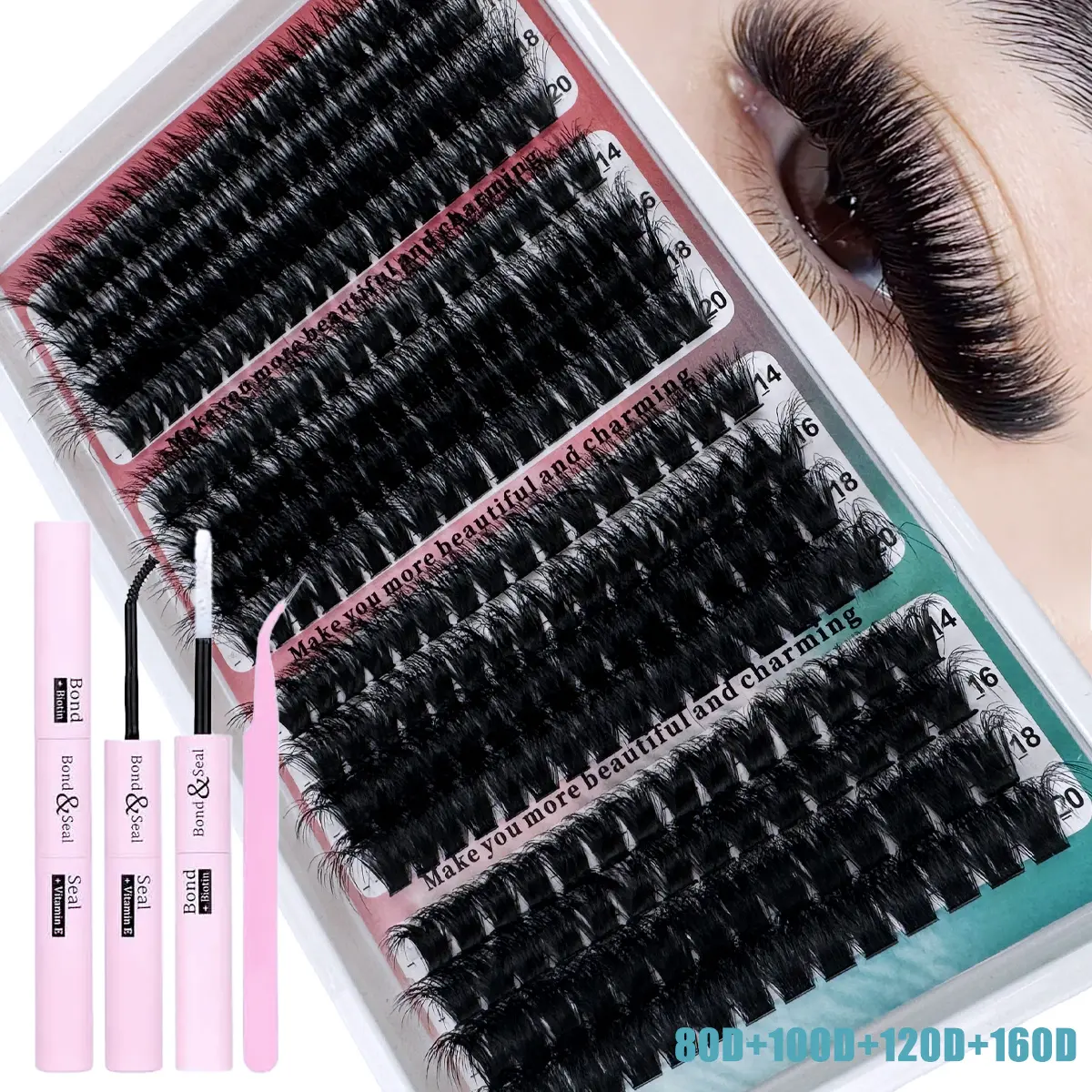 296pcs DIY Cluster False Eyelashes Set, DIY Lashes Kit, Mixed Lengths 14-20mm D Curl Natural Volume, Dramatic Lashes for Home Use, Daily Makeup & Events, Soft Fluffy Lashes, Volume Lashes Clusters