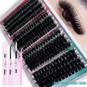 296pcs DIY Cluster False Eyelashes Set, DIY Eyelash Clusters, Mixed Lengths 14-20mm D Curl Natural Volume, Dramatic Lashes for Home Use, Daily Makeup & Events