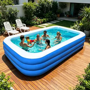 Three-Layer Inflatable Pool, 118x72x22 Inches, Thick PVC, Ocean Blue, Quick Inflate Leak-Proof Foldable, Ideal for Outdoor Summer Parties