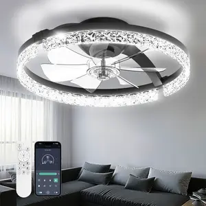 Ceiling Fans with Lights and Remote, 18" Low Profile Flush Mount LED Ceiling Fan with Lights, 3000K-6500K Dimmable Soft Lighting, Foldable Fandelier Light, 6 Wind Speeds, Night Light for Bedroom Living Room, Black