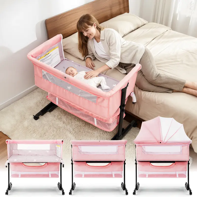 Baby Bassinet, Baby Basinet Bedside Sleeper, Easy to FoldPortable Crib Side Bassinet 2026 new Style Girl/boybassinets, bedside bassinet,Dark Gray Folding Sleeping Cot,Fall Deals For You